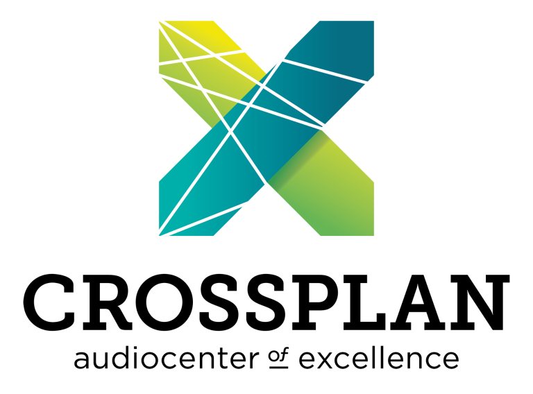 Referenz Crossplan Deutschland GmbH & Co. KG Logo von Crossplan, Audiocenter of Excellence, mit bunten geometrischen Formen.