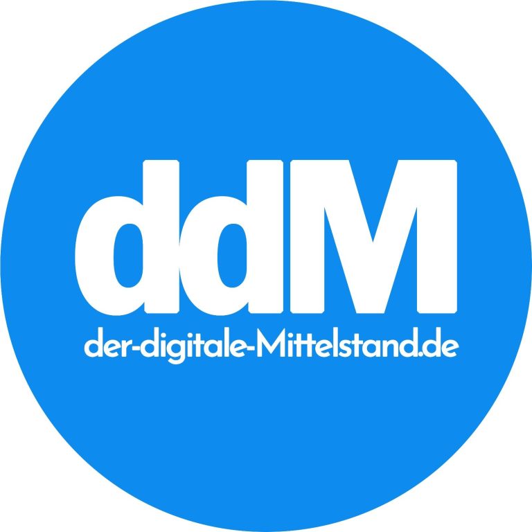 der digitale Mittelstand Logo von der-digitale-Mittelstand.de in blauer Farbe mit weißer Schrift.